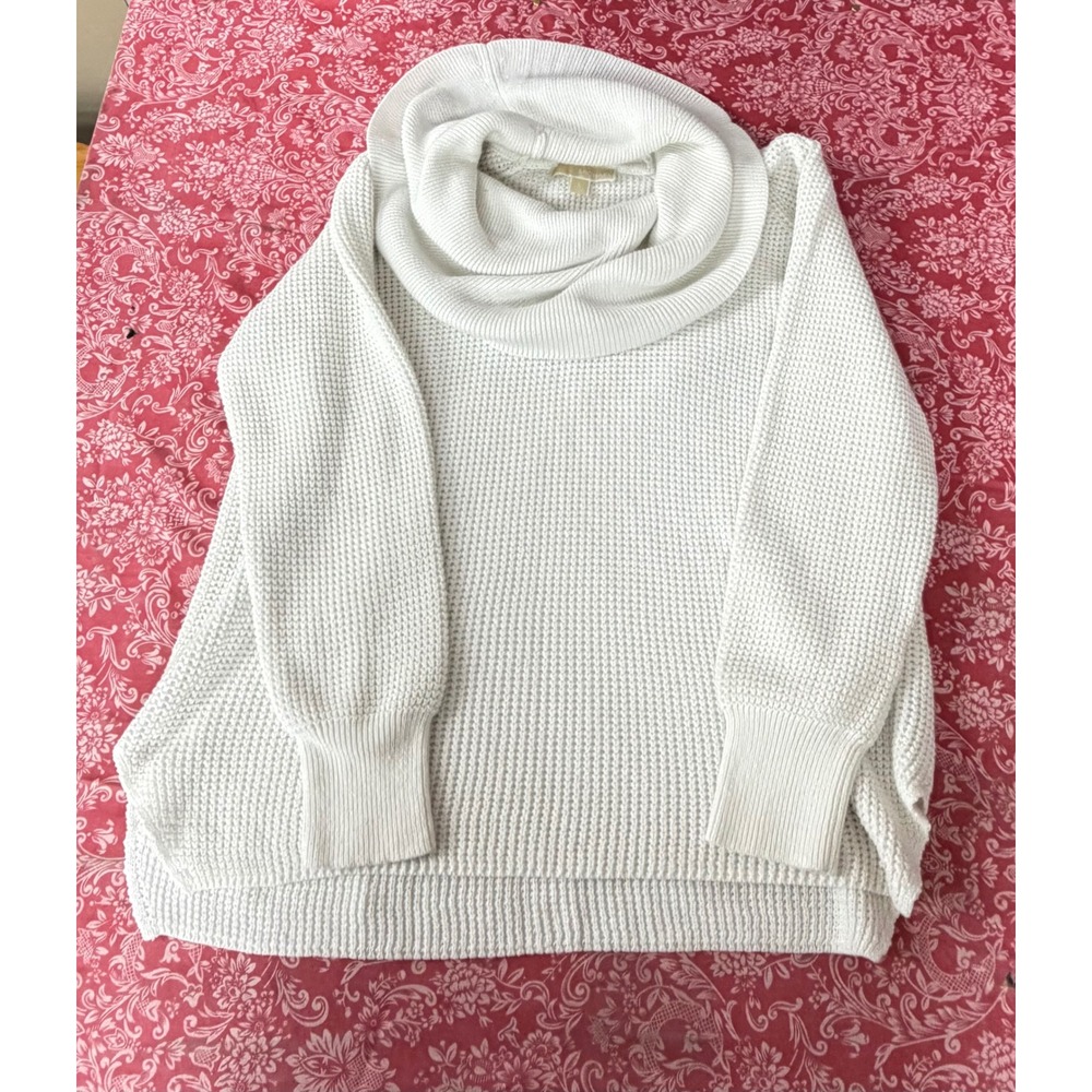 Michael Kors Womens White Waffle Knit Cowl Neck Pullover Sweater Large